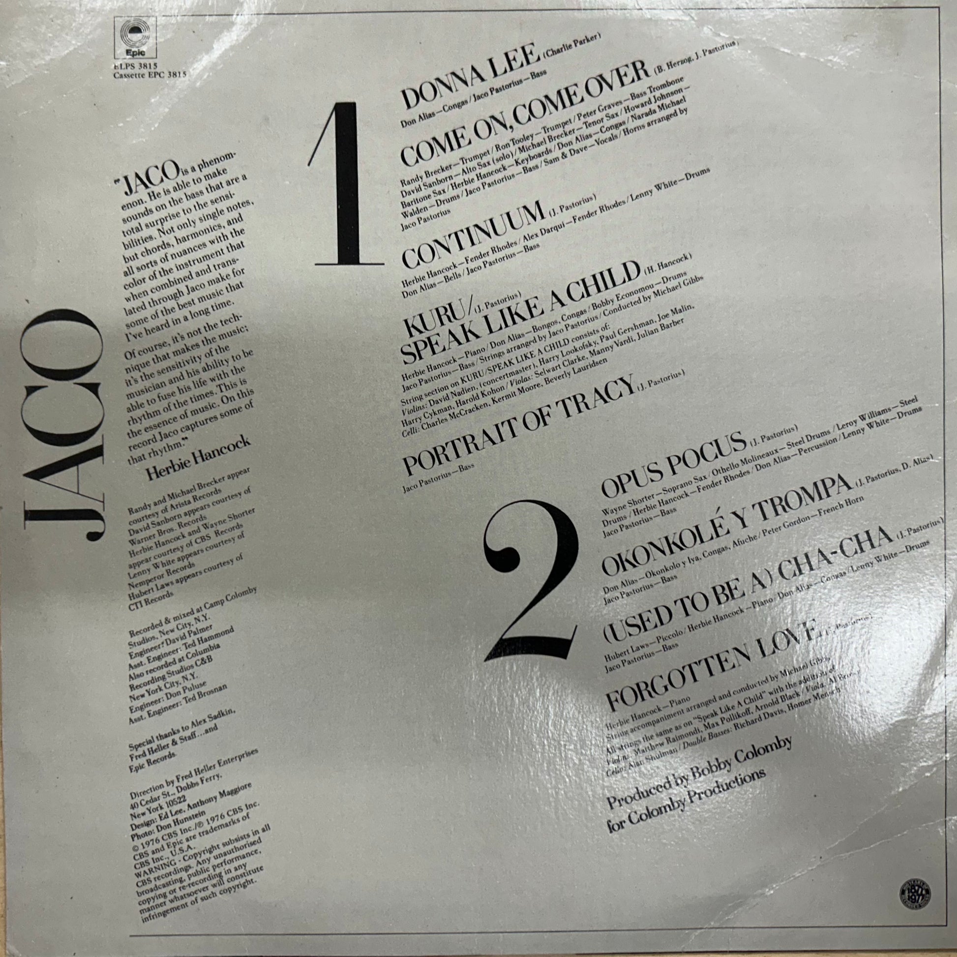Jaco Pastorius – Jaco Pastorius LP (Rare / Used, VG+)