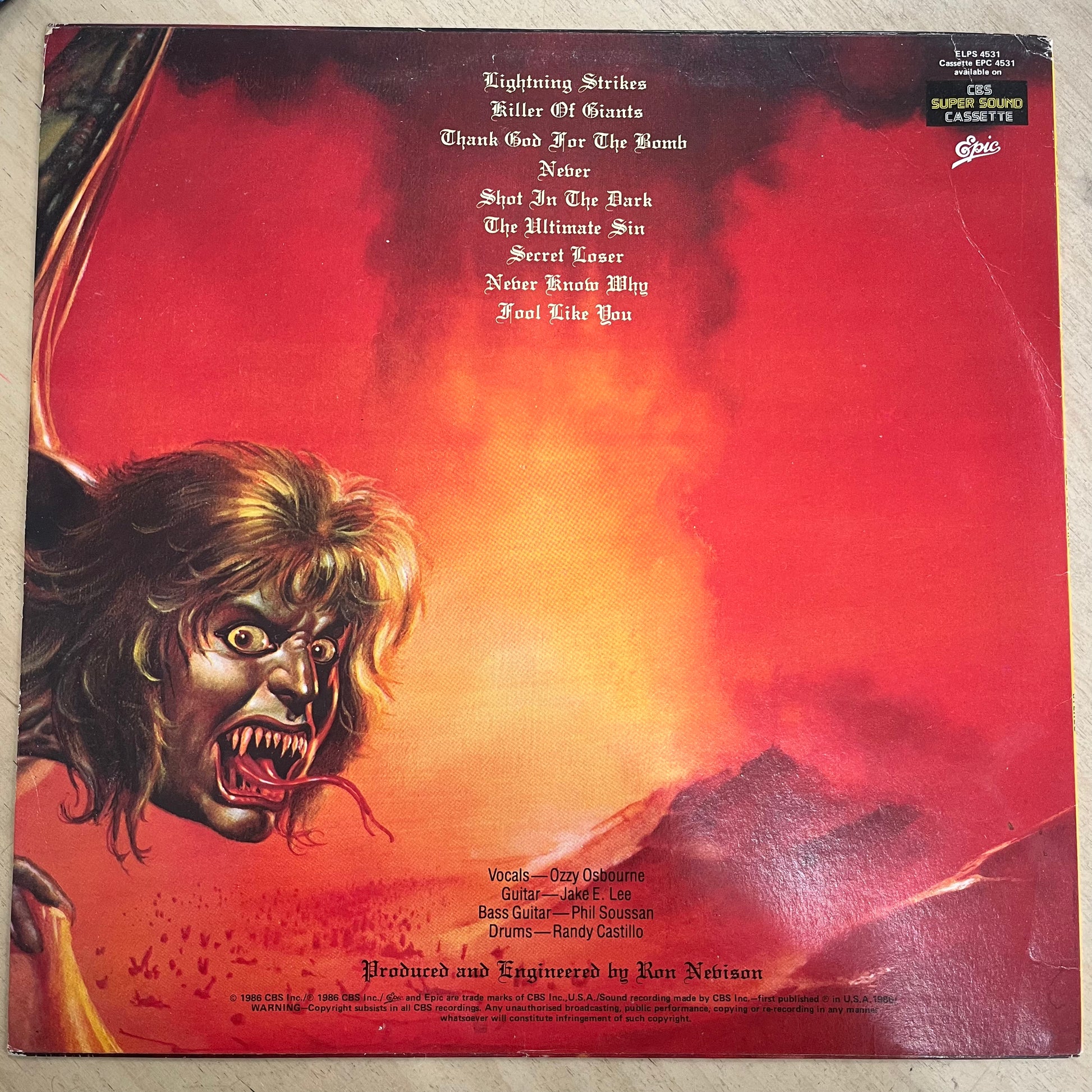 Ozzy Osbourne – The Ultimate Sin LP (Rare / Used, VG)