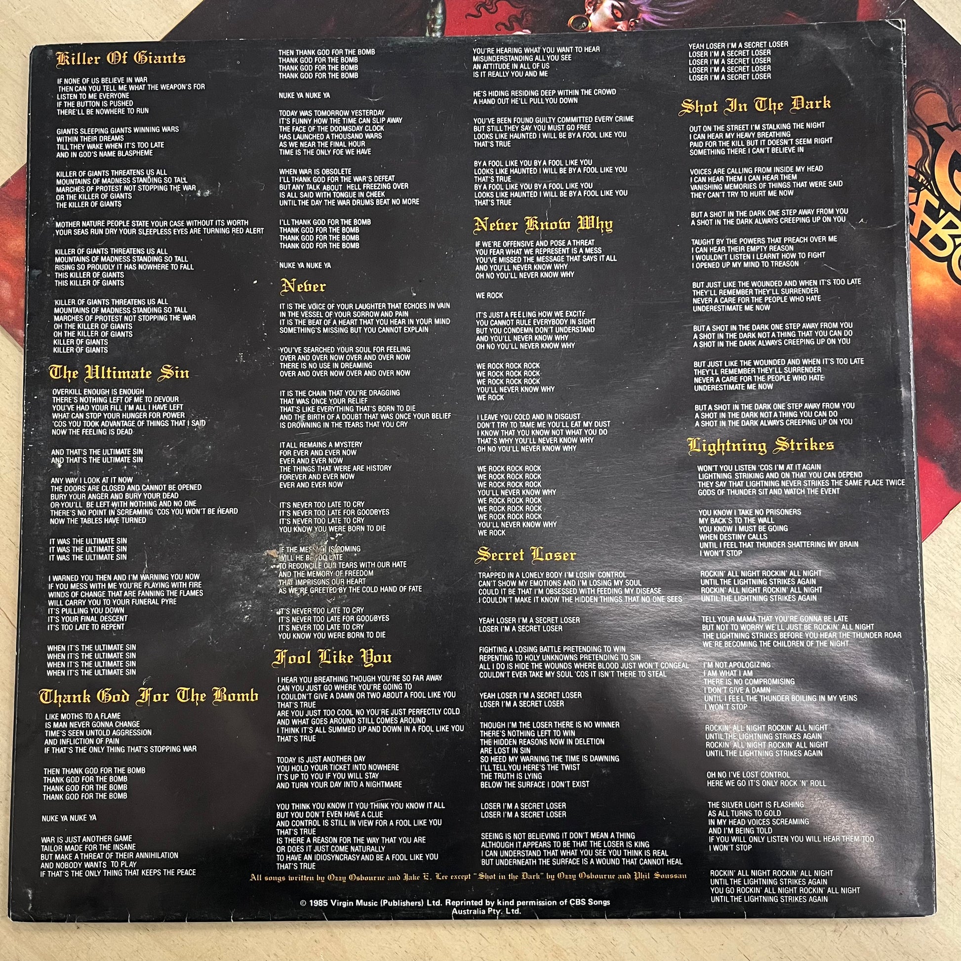 Ozzy Osbourne – The Ultimate Sin LP (Rare / Used, VG)