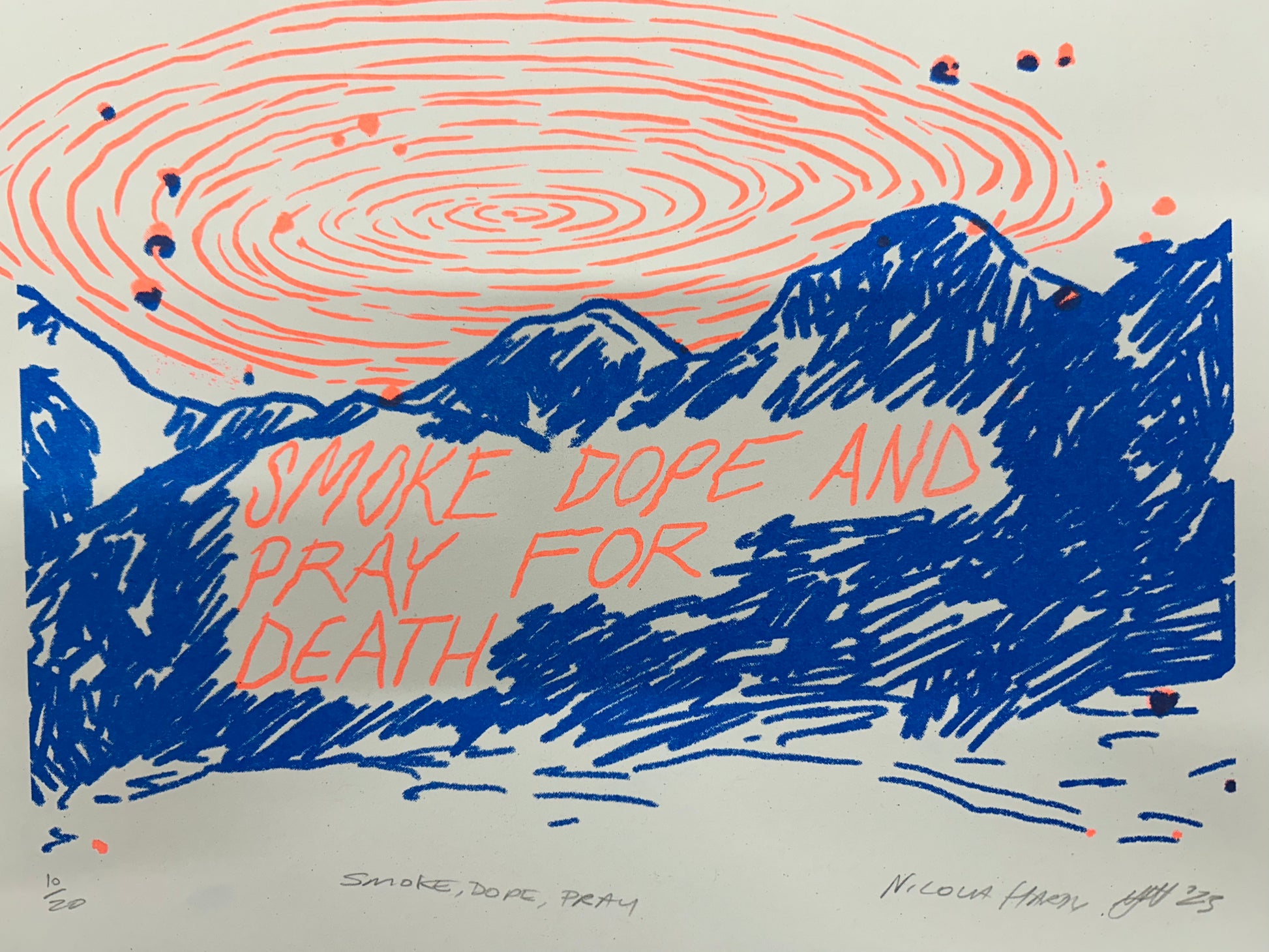 Smoke Dope and Pray For Death, A4 Riso Art Print